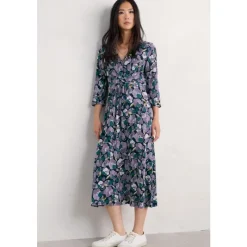 Chapelle 3/4 Sleeve Dress in GOTS-Certified Organic Cotton Jersey-Seasalt Cornwall Hot