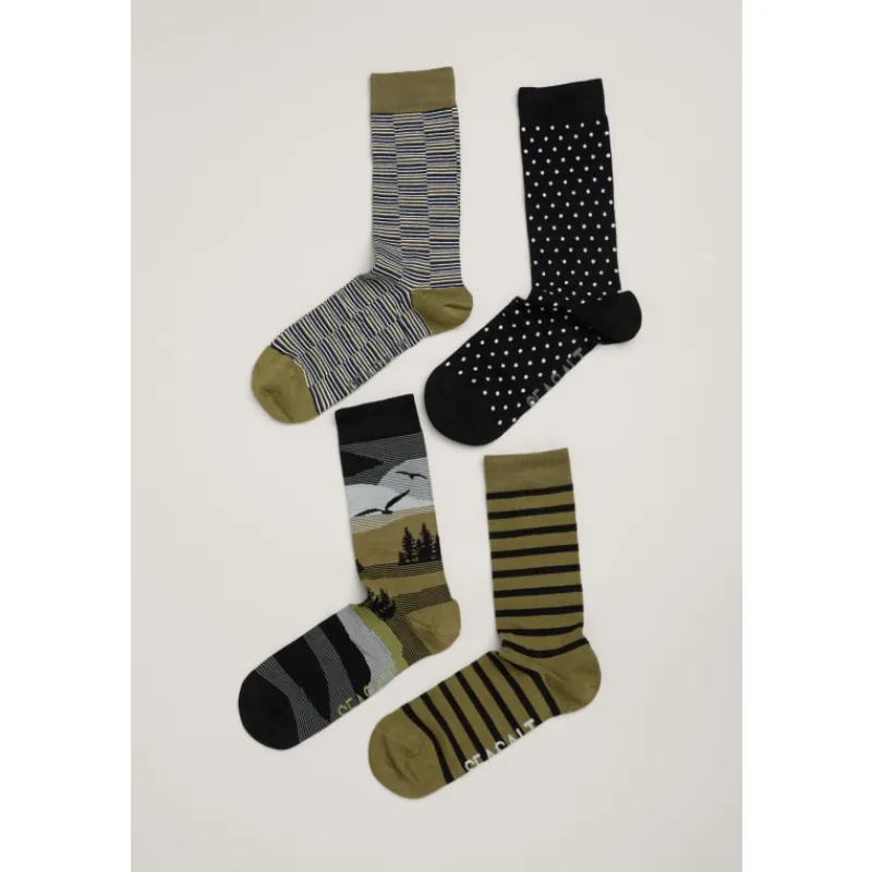 Gift Box of 4 Green Men's Sailor Socks-Seasalt Cornwall Fashion