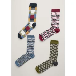 Gift Box of 4 Pairs Men's Geo Sailor Socks-Seasalt Cornwall Hot