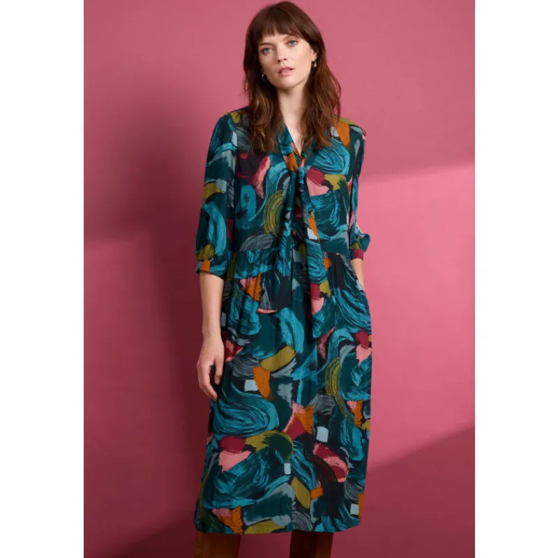 Harbour Cove Printed Tie Neck Midi Dress-Seasalt Cornwall New