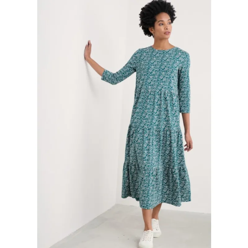 Line Strokes Tiered Dress in GOTS-Certified Organic Cotton Jersey-Seasalt Cornwall Outlet
