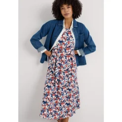 Veronica Short Sleeve Midi Dress in GOTS-Certified Organic Cotton-Seasalt Cornwall Best